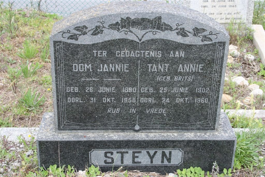STEYN Jannie 1890-1958 &amp; Annie BRITS 1902-1960