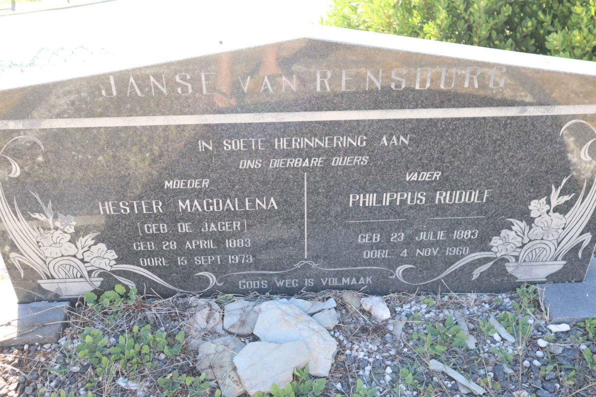 RENSBURG Philippus Rudolf, Janse van 1883-1960 & Hester Magdalena DE JAGER 1883-1973