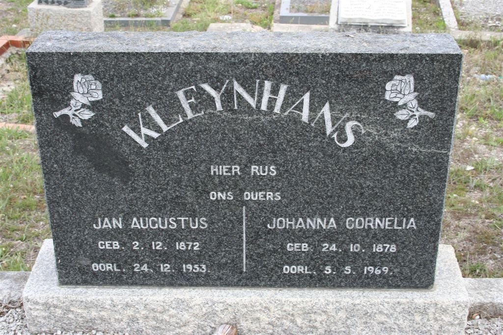 KLEYNHANS Jan Augustus 1872-1953 &amp; Johanna Cornelia 1878-1969