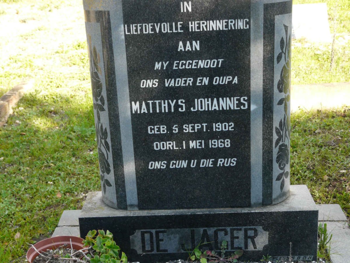 JAGER Matthys Johannes, de 1902-1968