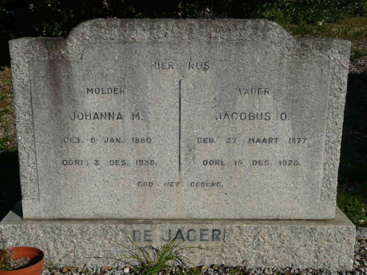 JAGER Jacobus O., de 1877-1928 &amp; Johanna M. 1880-1936