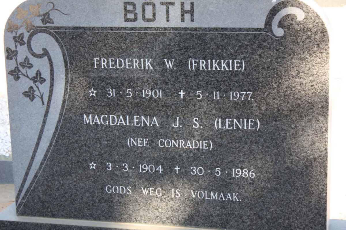 BOTH Frederik W. 1901-1977 &amp; Magdalena J.S. CONRADIE 1904-1986