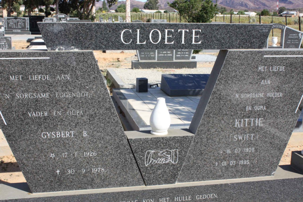CLOETE Gysbert B. 1926-1978 &amp; Kittie SWIFT 1928-1995