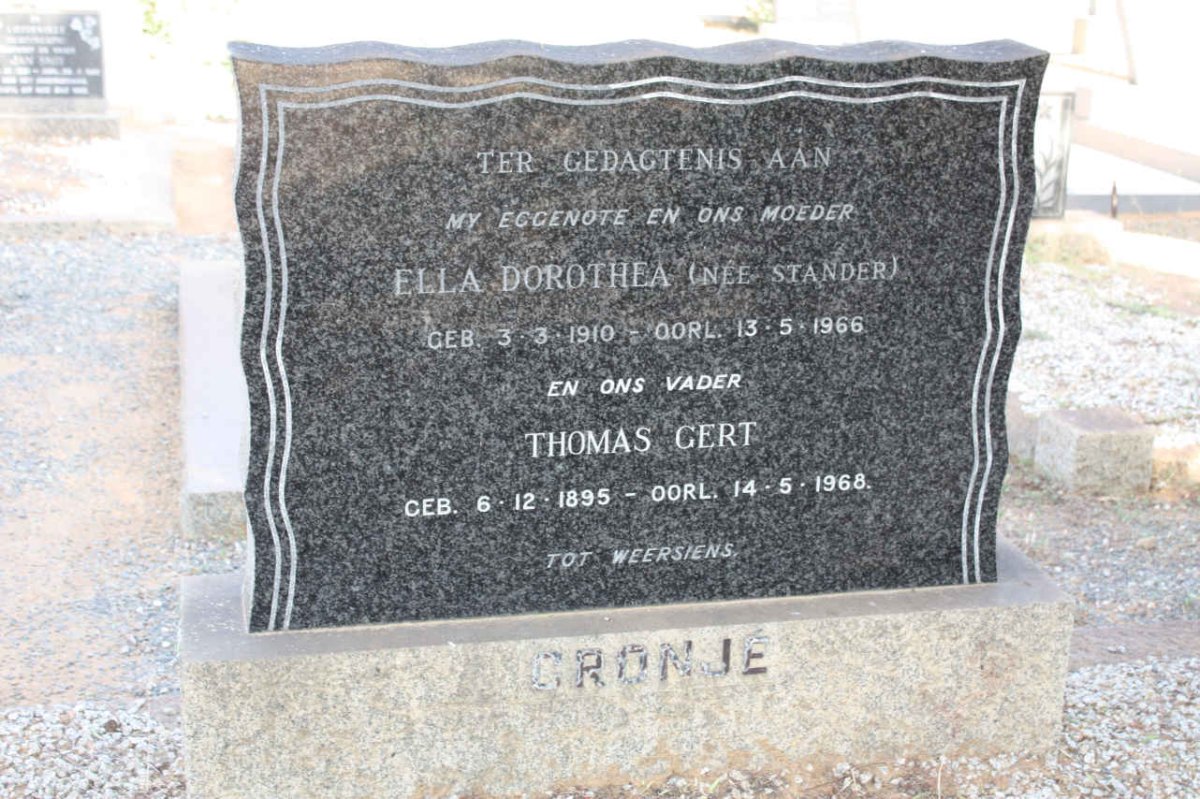 CRONJE Thomas Gert 1895-1968 &amp; Ella Dorothea STANDER 1910-1966