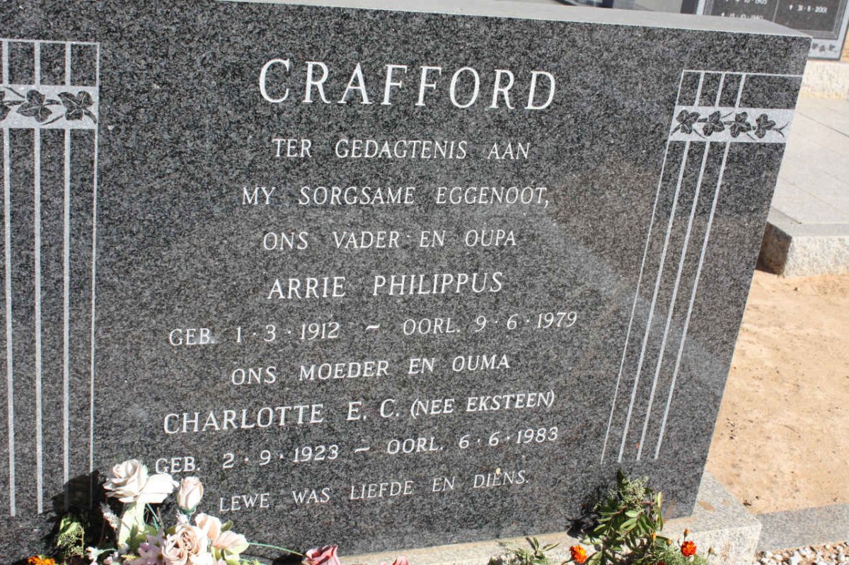 CRAFFORD Arrie Philippus 1912-1979 &amp; Charlotte E.C. EKSTEEN 1923-1983