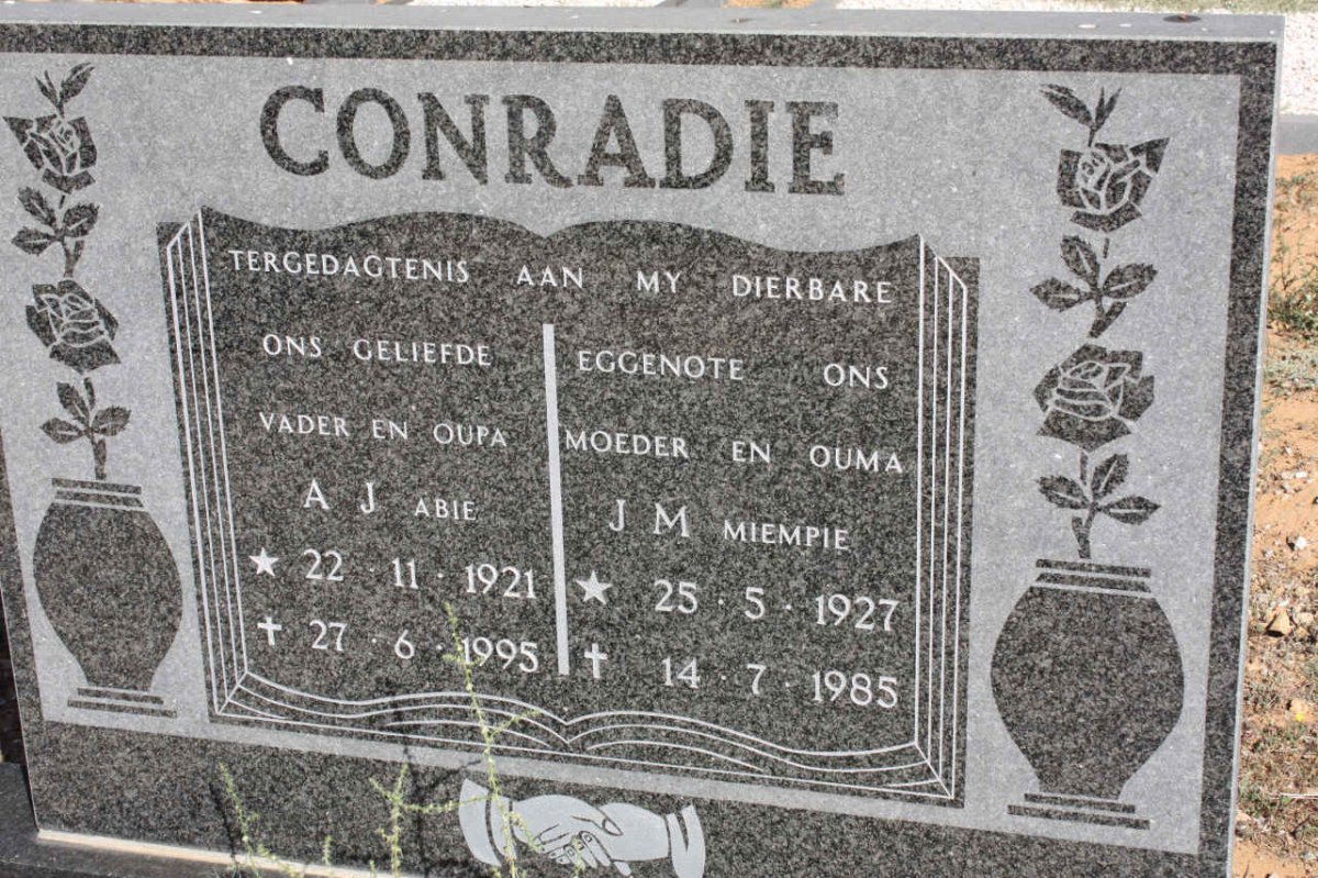 CONRADIE A.J. 1921-1995 &amp; J.M. 1927-1985