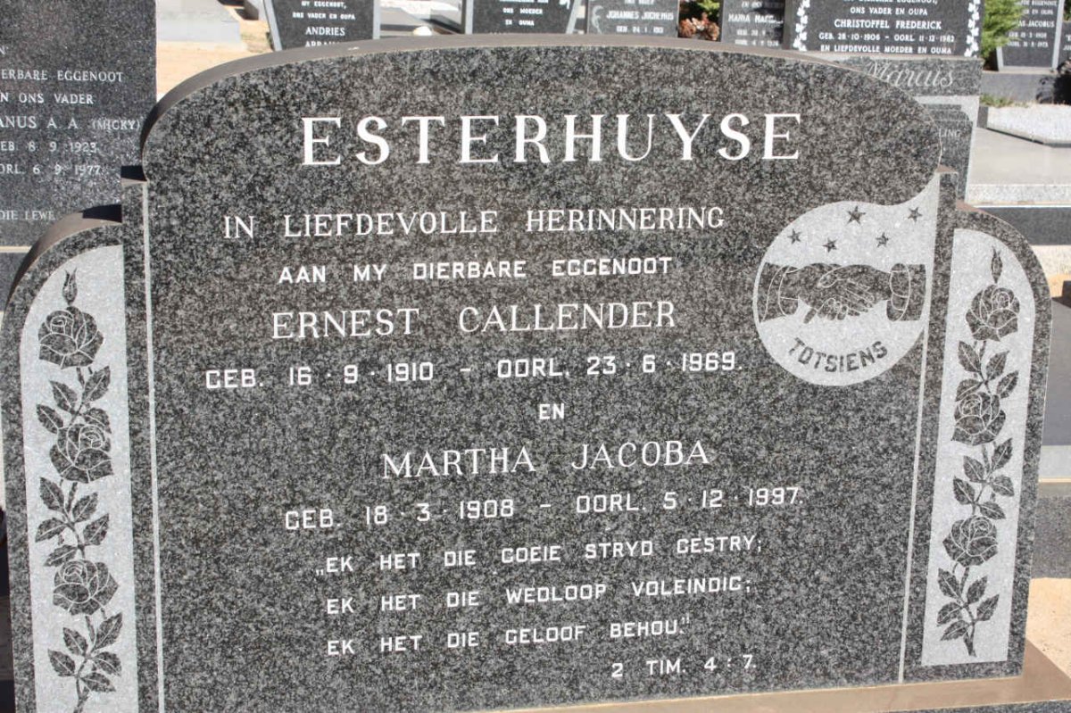 ESTERHUYSE Ernest Callender 1910-1969 &amp; Martha Jacoba 1908-1997