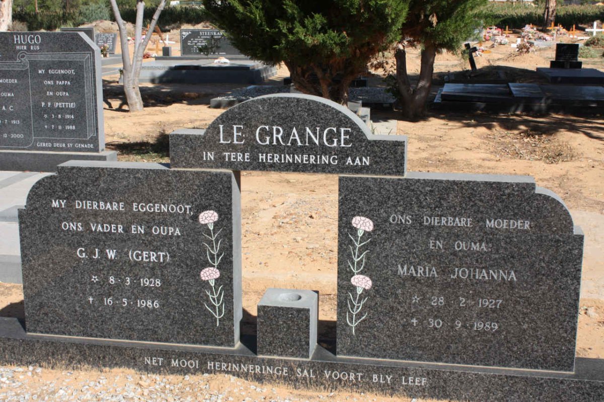 GRANGE G.J.W., le 1928-1986 &amp; Maria Johanna 1927-1989