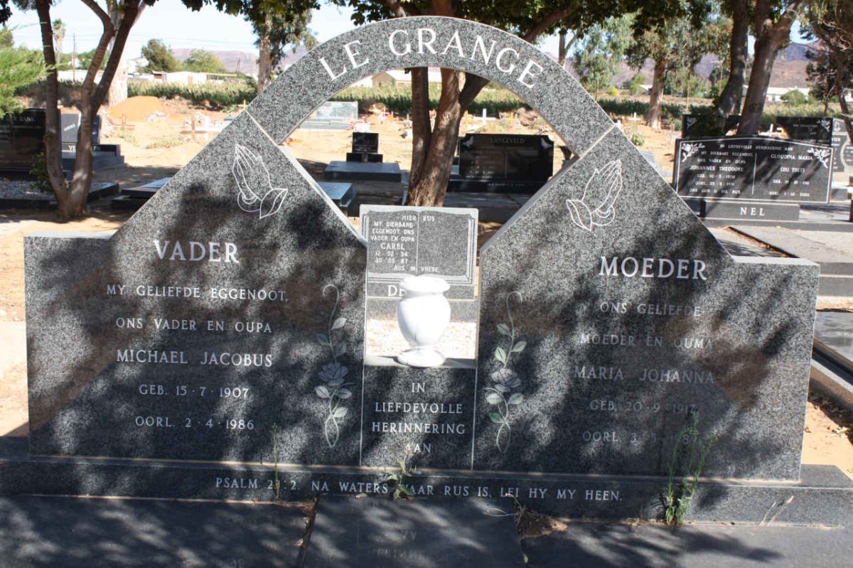 GRANGE Michael Jacobus. le 1907-1986 &amp; Maria Johanna 1917-1989