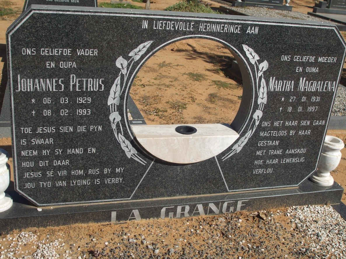 GRANGE Johannes Petrus, la 1929-1993 &amp; Martha Magdalena 1931-1997