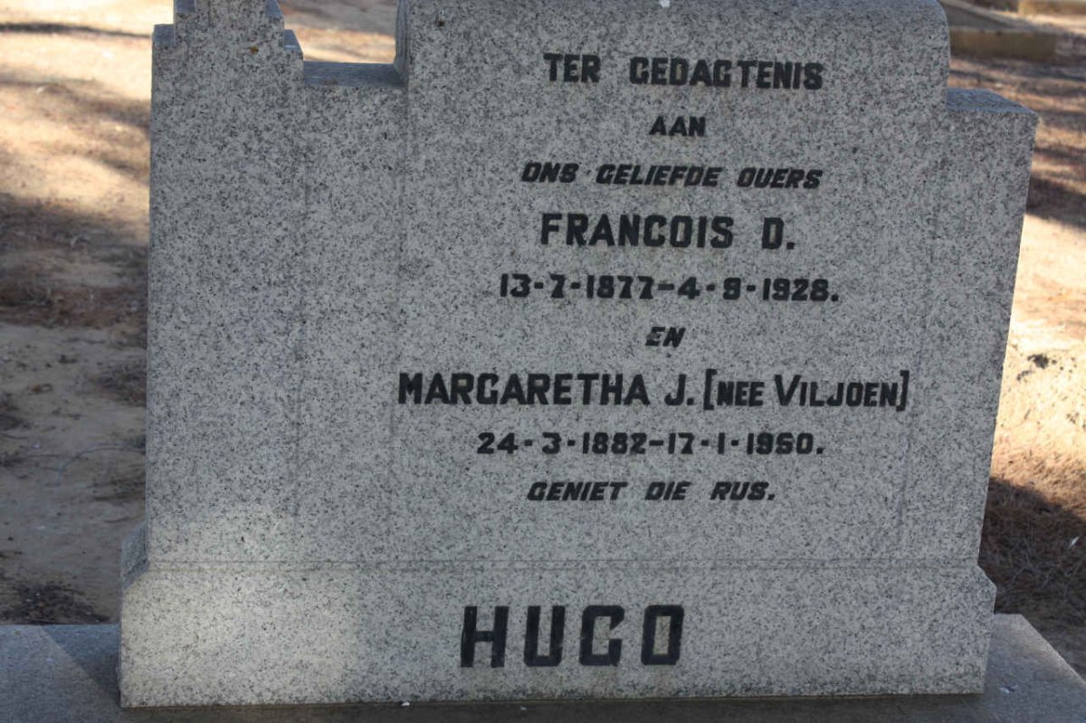 HUGO Francois D. 1877-1928 &amp; Margaretha J. VILJOEN 1882-1950