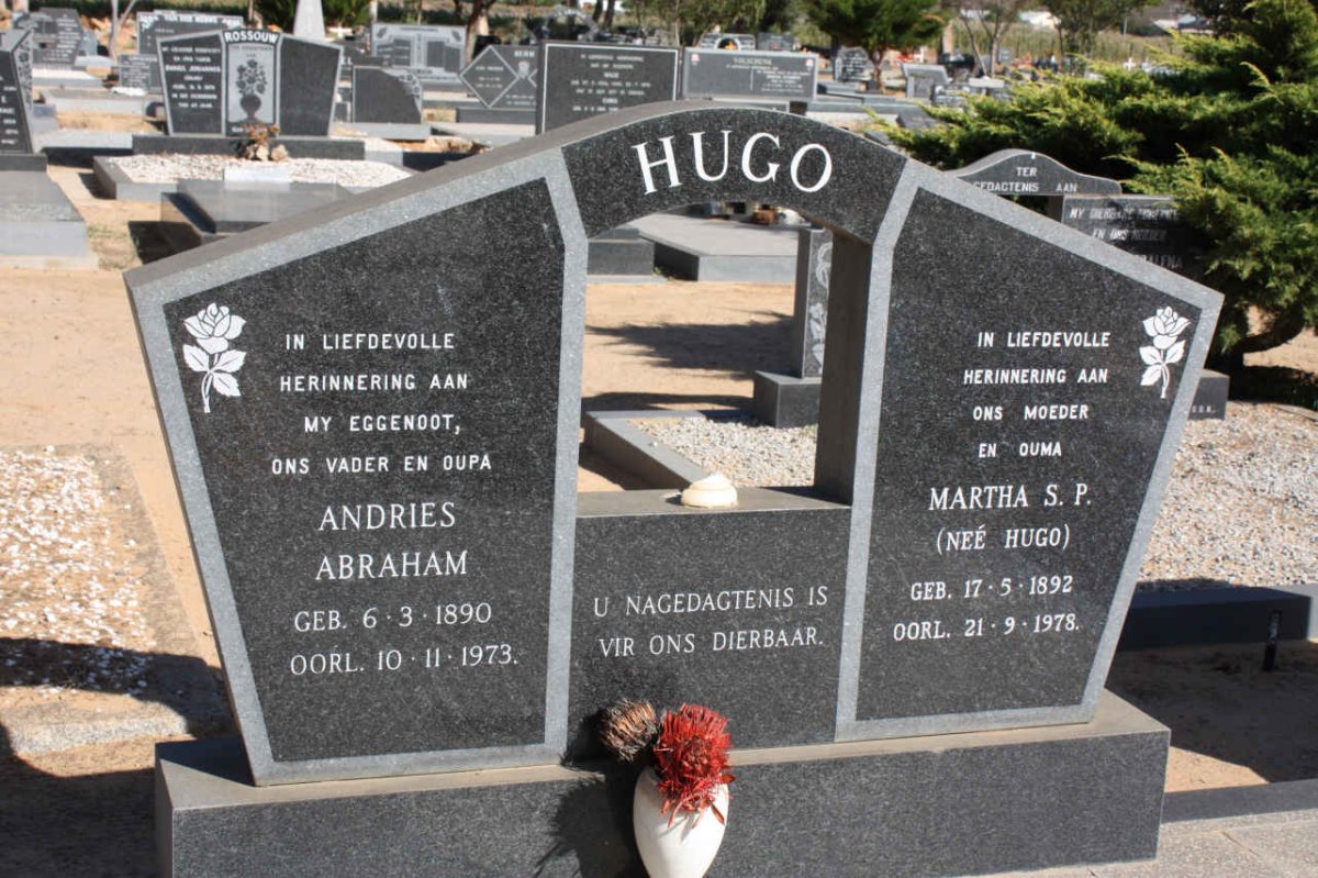 HUGO Andries Abraham 1890-1973 &amp; Martha S.P. HUGO 1892-1978