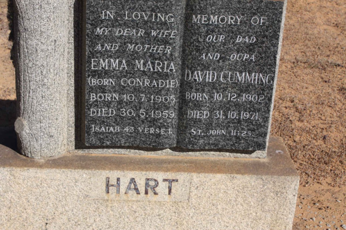 HART David Cumming 1902-1971 &amp; Emma Maria CONRADIE 1905-1959