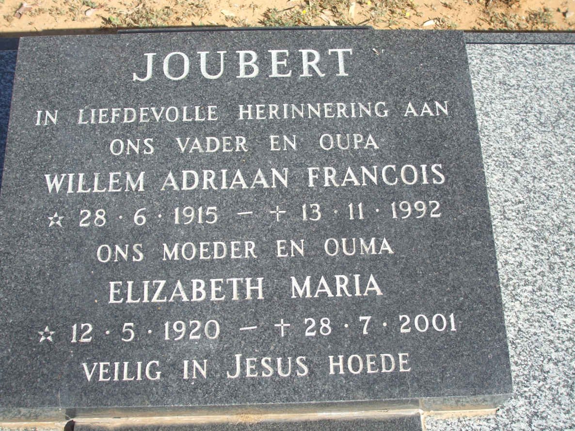 JOUBERT Willem Adriaan Francois 1915-1992 &amp; Elizabeth Maria 1920-2001