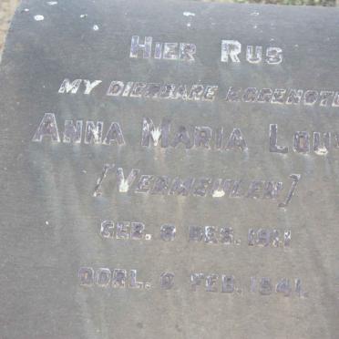 LOUW Anna Maria nee VERMEULEN 1911-1941