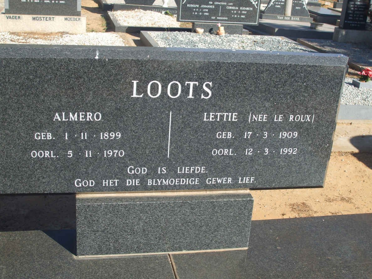 LOOTS Almero 1899-1970 &amp; Lettie LE ROUX 1909-1992