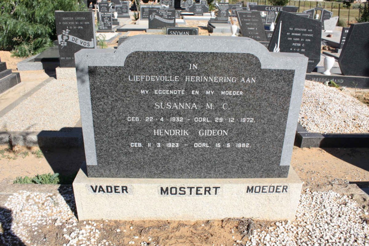 MOSTERT Hendrik Gideon 1923-1982 &amp; Susanna M.C. 1932-1972