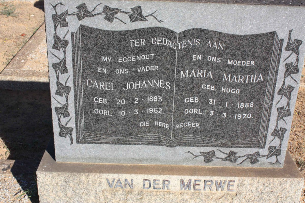 MERWE Carel Johannes, van der 1883-1962 &amp; Maria Martha HUGO 1888-1970