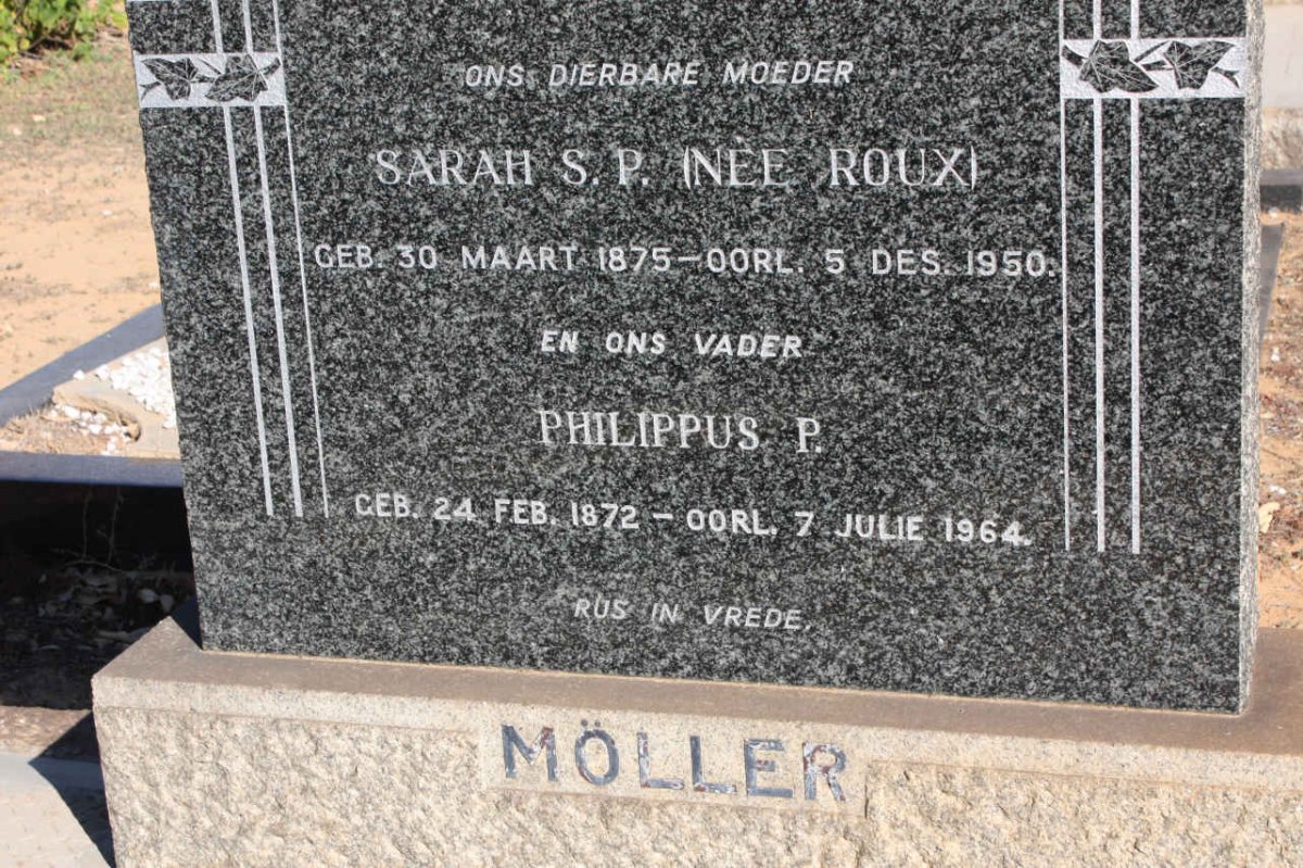 MOLLER Philippus P. 1872-1964 &amp; Sarah S.P. ROUX 1875-1950