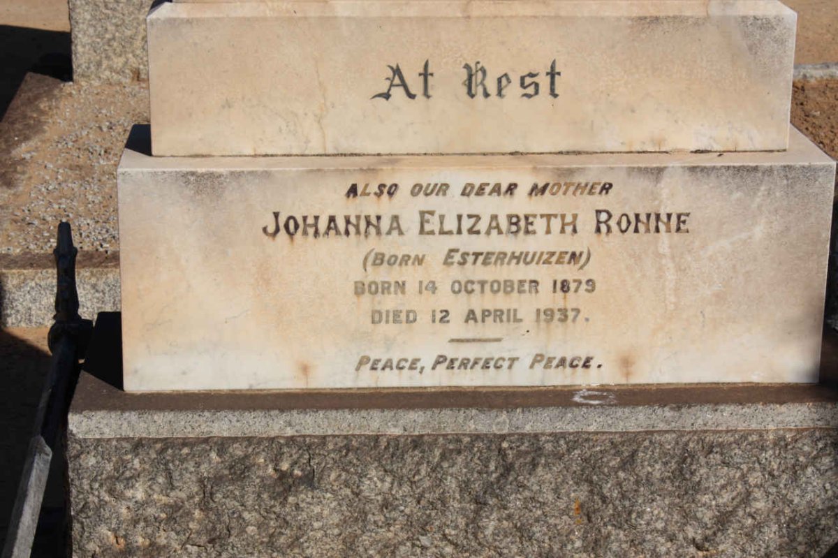 RONNE Johanna Elizabeth nee ESTERHUIZEN 1879-1937