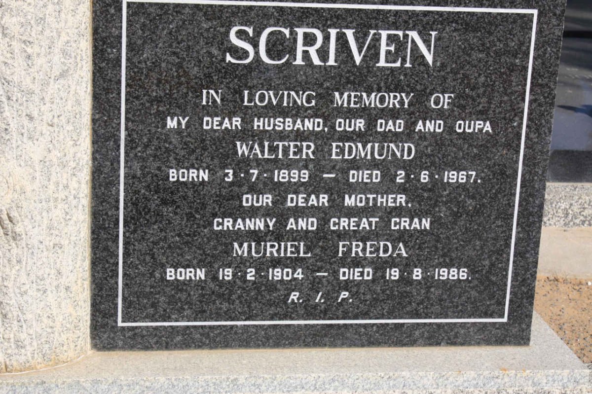 SCRIVEN Walter Edmund 1899-1967 &amp; Muriel Freda 1904-1986