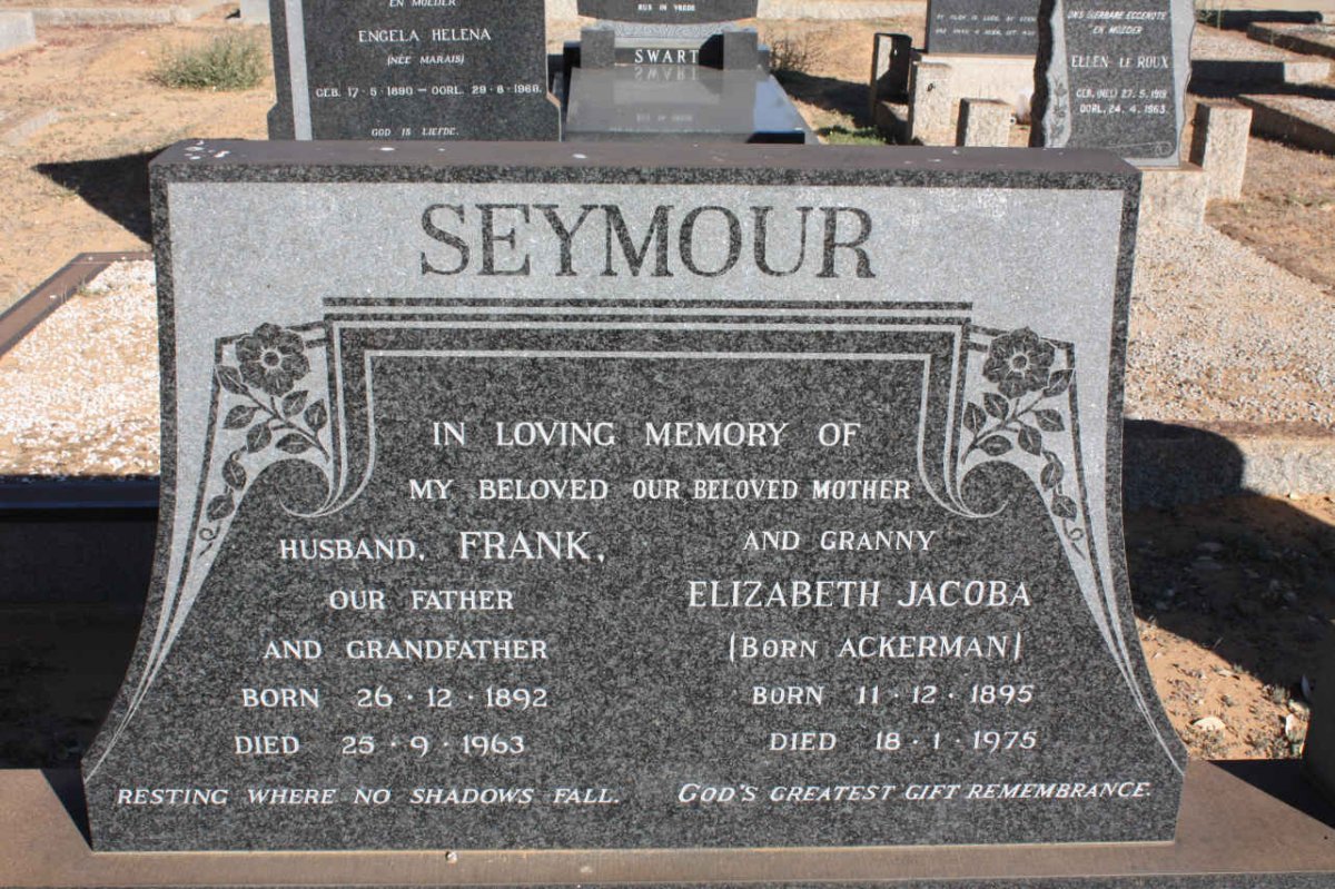 SEYMOUR Frank 1892-1963 &amp; Elizabeth Jacoba ACKERMAN 1895-1975