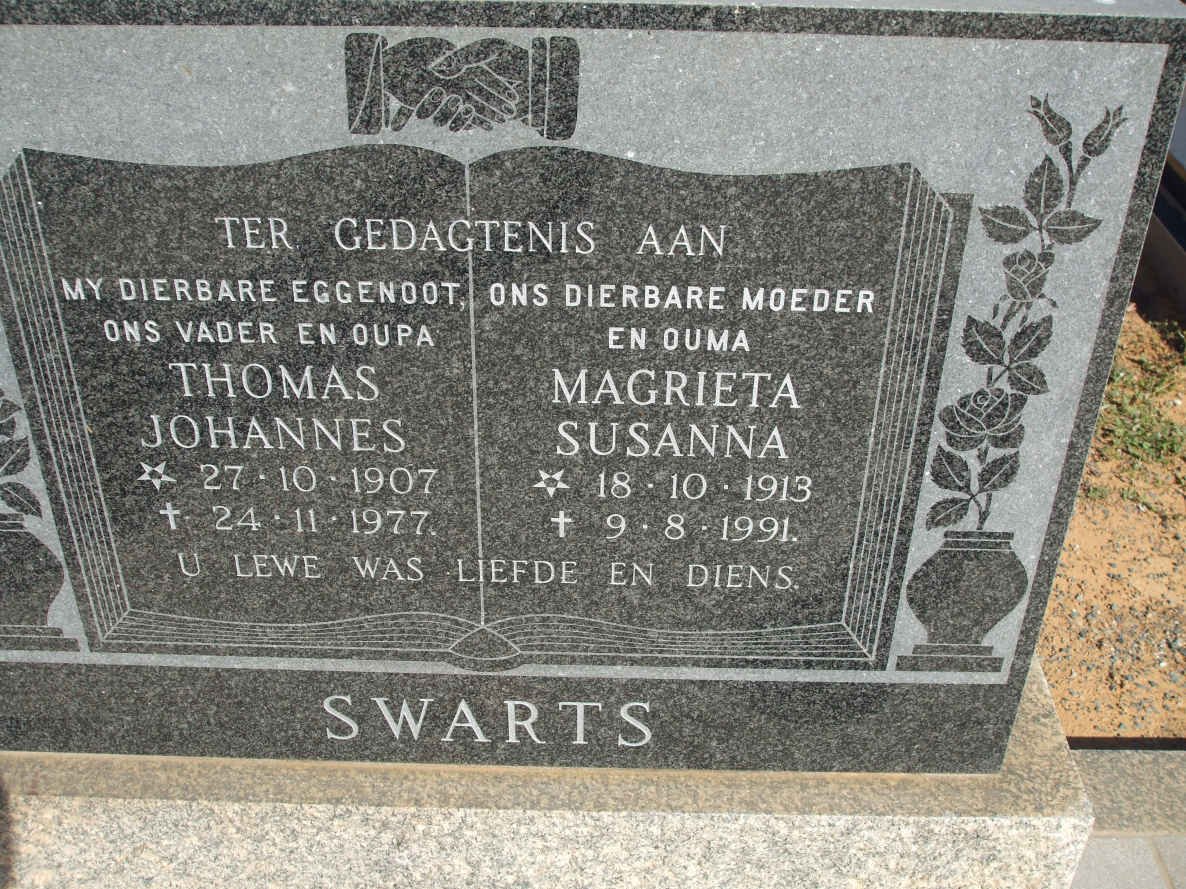 SWARTS Thomas Johannes 1907-1977 &amp; Magrieta Susanna 1913-1991
