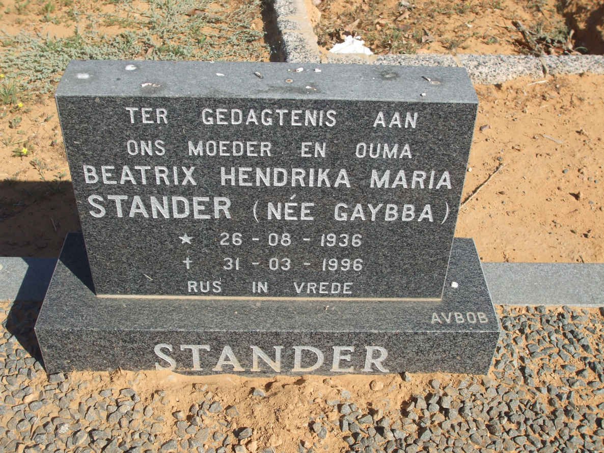 STANDER Beatrix Hendrika Maria nee GAYBBA 1936-1996