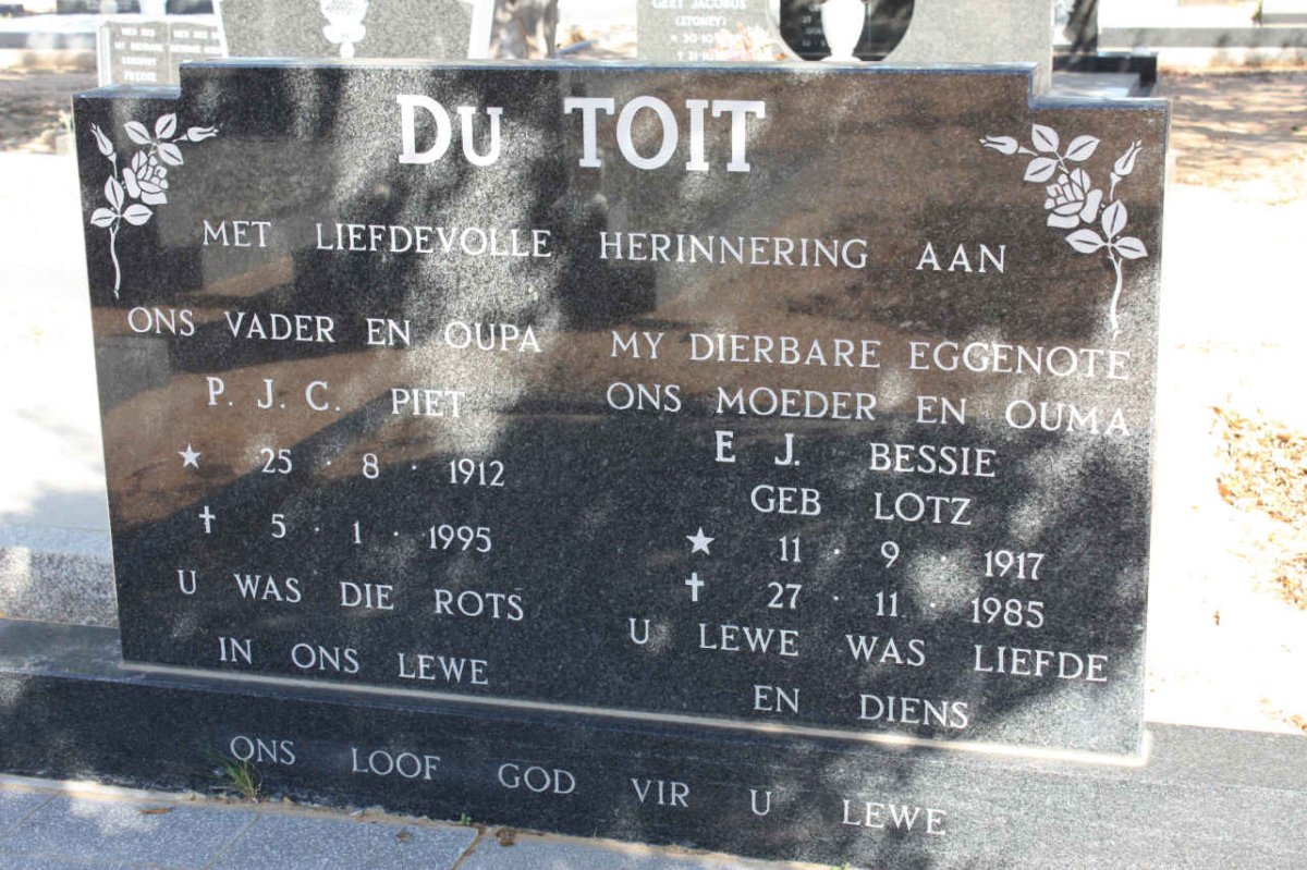 TOIT P.J.C., du 1912-1995 &amp; E.J. LOTZ 1917-1985