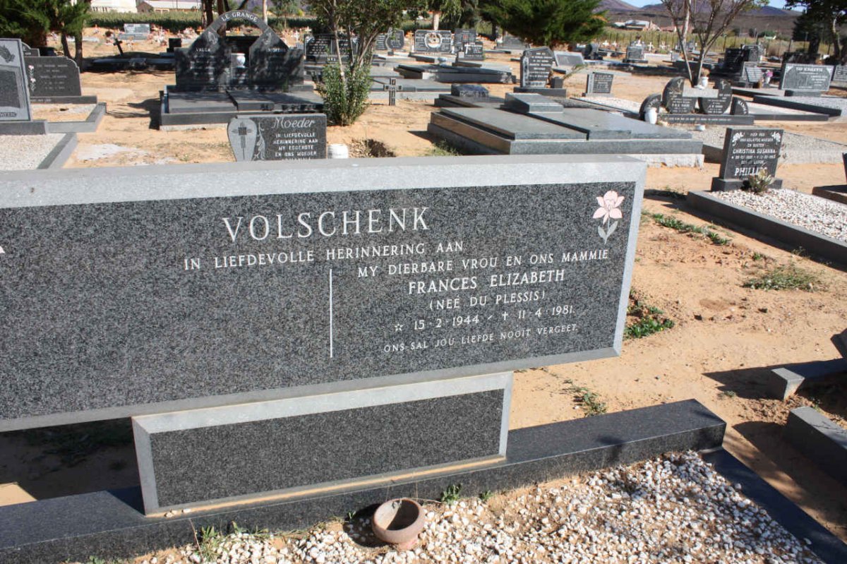 VOLSCHENK Frances Elizabeth nee du PLESSIS 1944-1981
