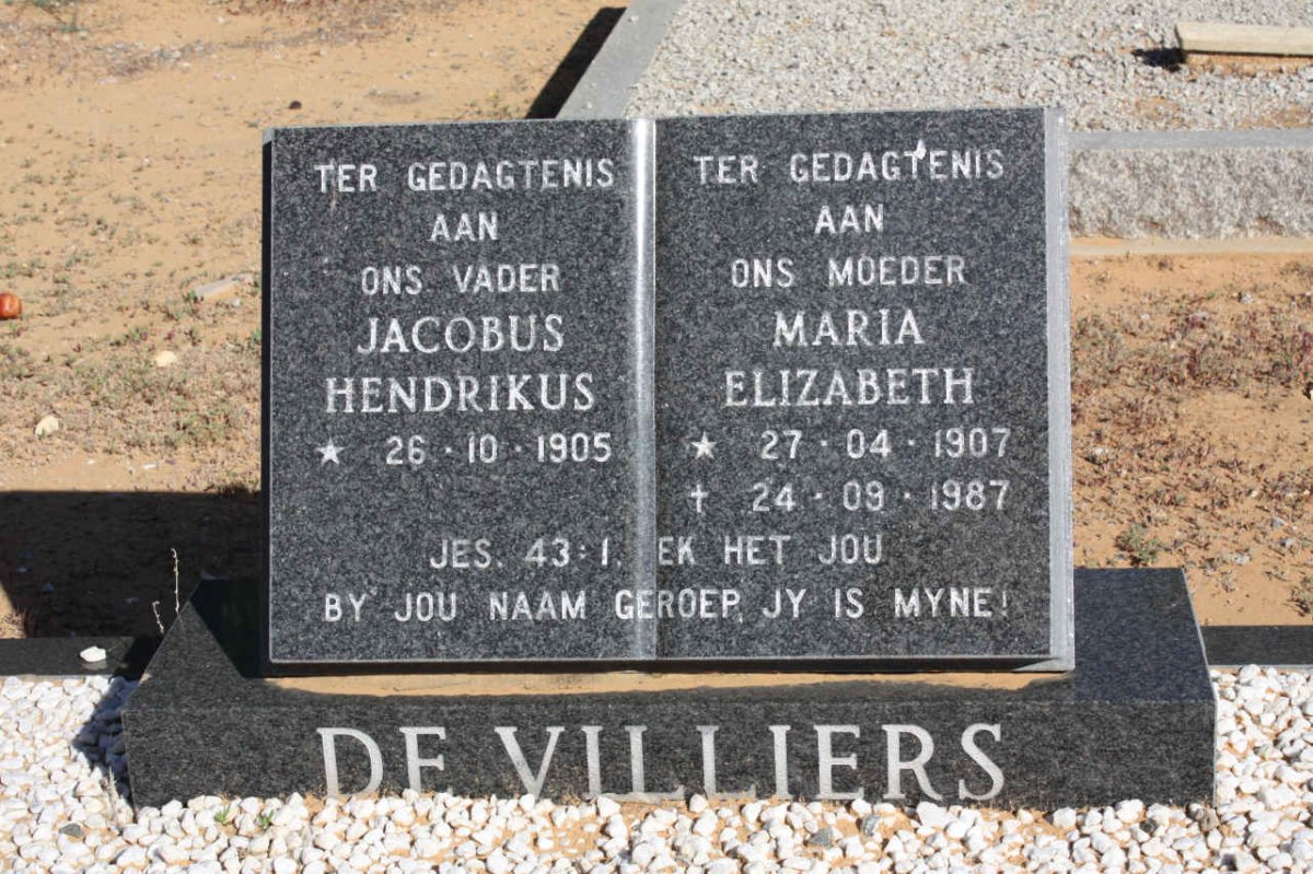 VILLIERS Jacobus Hendrikus, de 1905- &amp; Maria Elizabeth 1907-1987