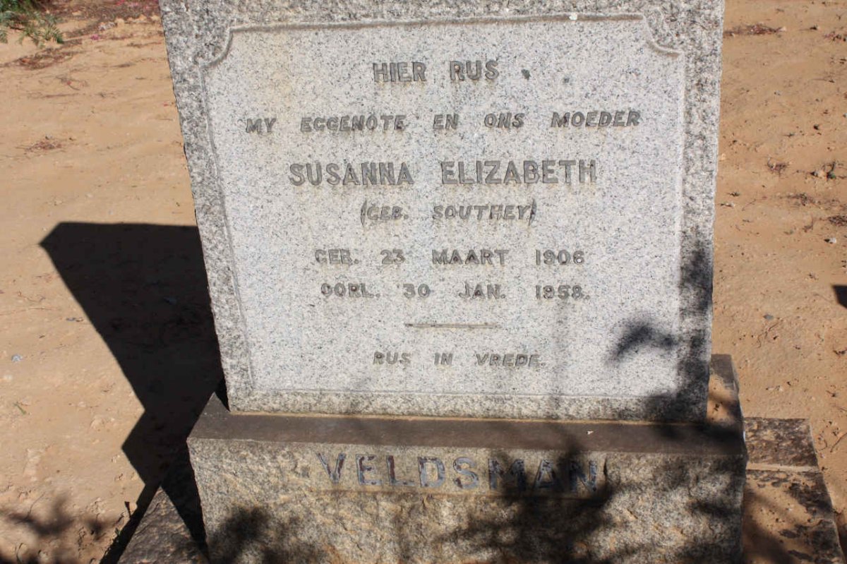 VELDSMAN Susanna Elizabeth nee SOUTHEY 1906-1958