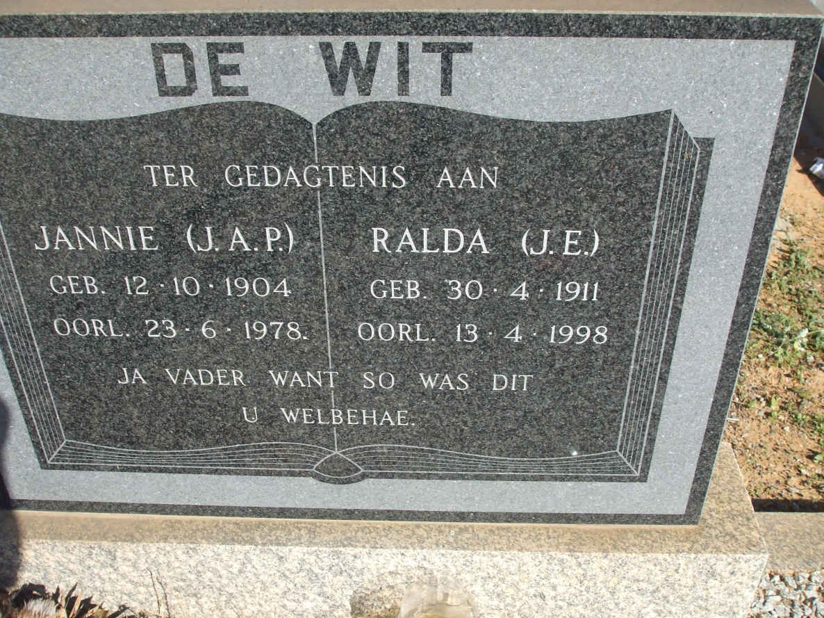 WIT J.A.P., de  1904-1978 &amp; J.E. 1911-1998