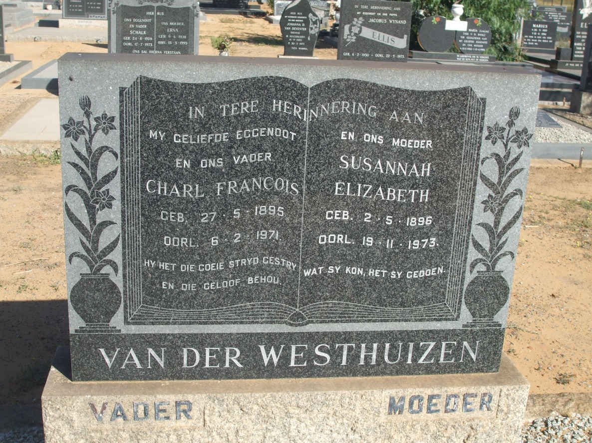 WESTHUIZEN Charl Francois, van der 1895-1971 &amp; Susannah Elizabeth 1896-1973