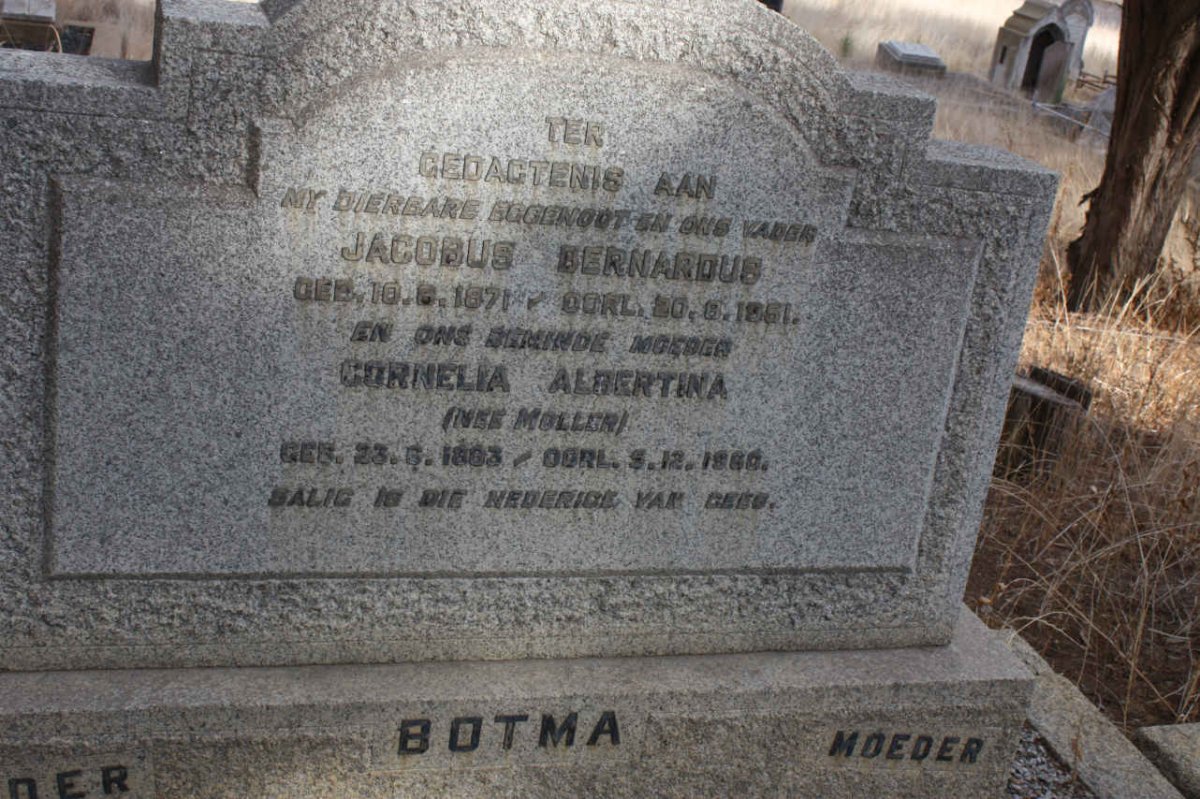 BOTMA Jacobus Bernardus 1871-1951 &amp; Cornelia Albertina MOLLER 1883-1960