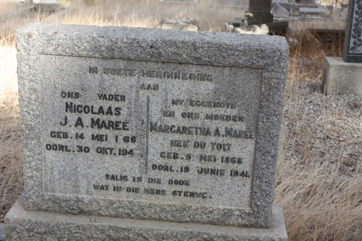 MAREE Nicolaas J.A. 1866-1947 &amp; Margaretha A. DU TOIT 1868-1941