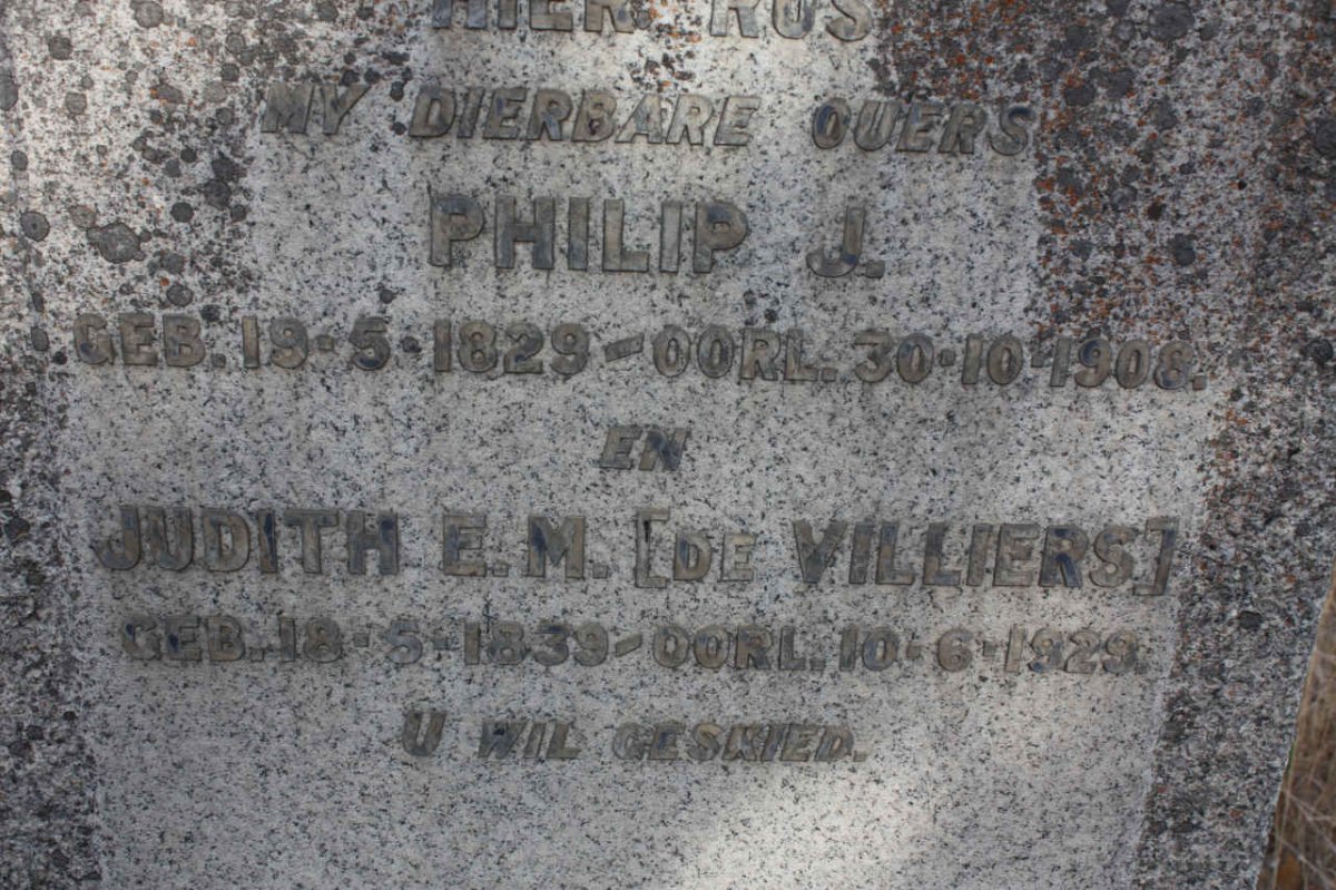 SMITH Philip J. 1829-1908 &amp; Judith E.M. DE VILLIERS 1839-1929