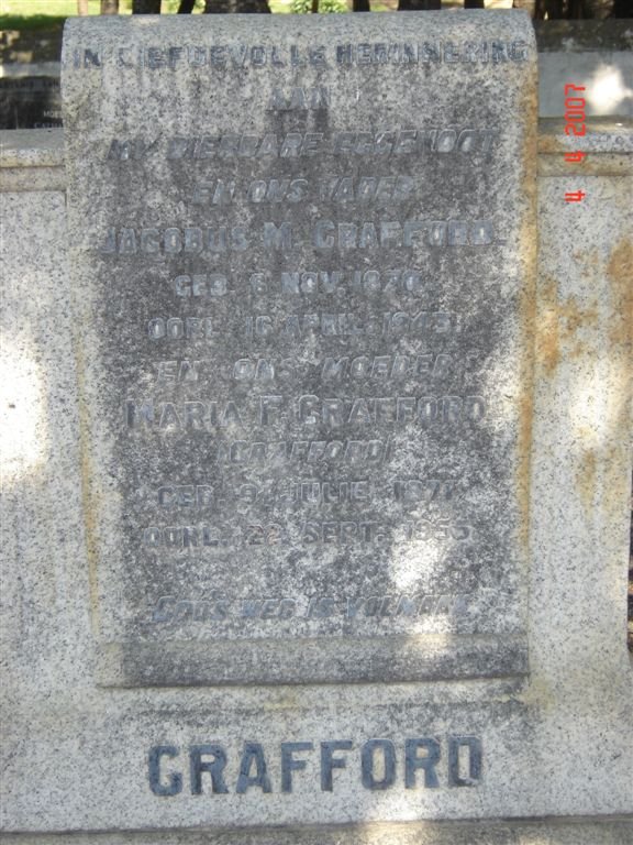 CRAFFORD Jacobus M. 1870-1943 &amp; Maria F. CRAFFORD 1873-1955