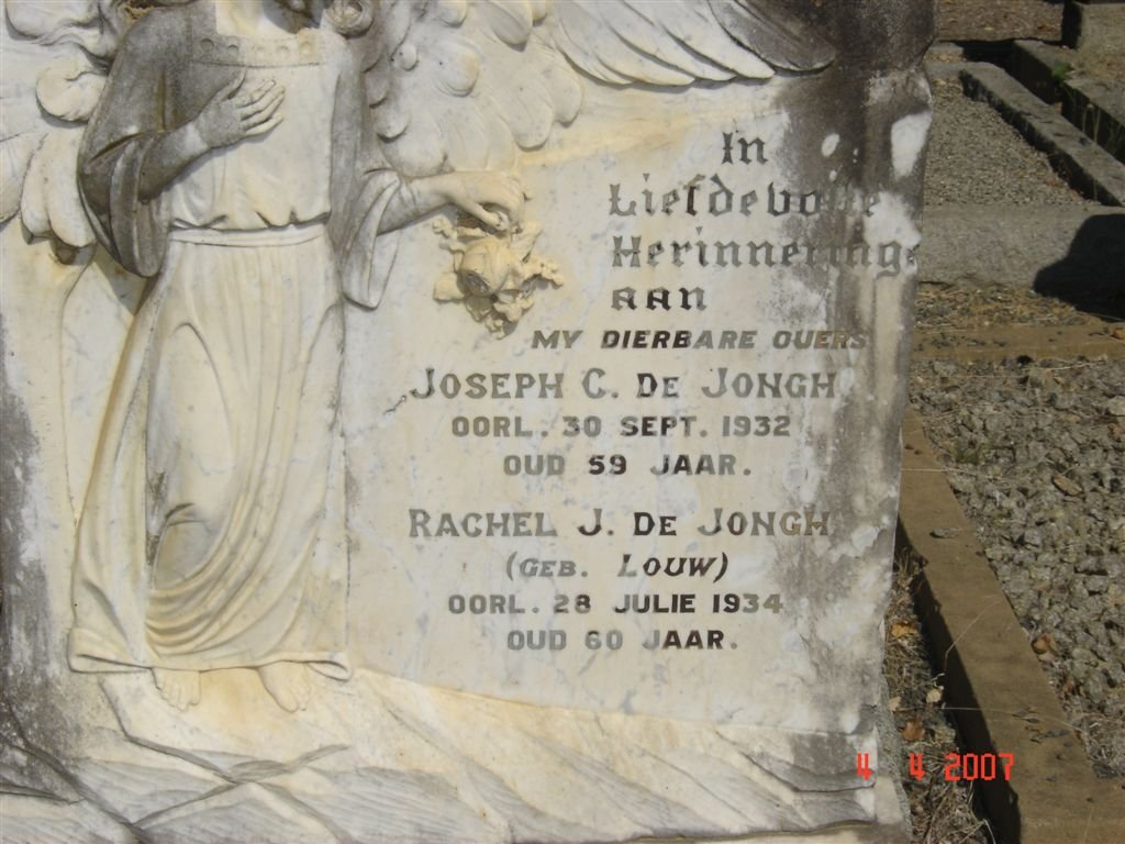 JONGH Joseph C., de -1932 &amp; Rachel J. LOUW -1934