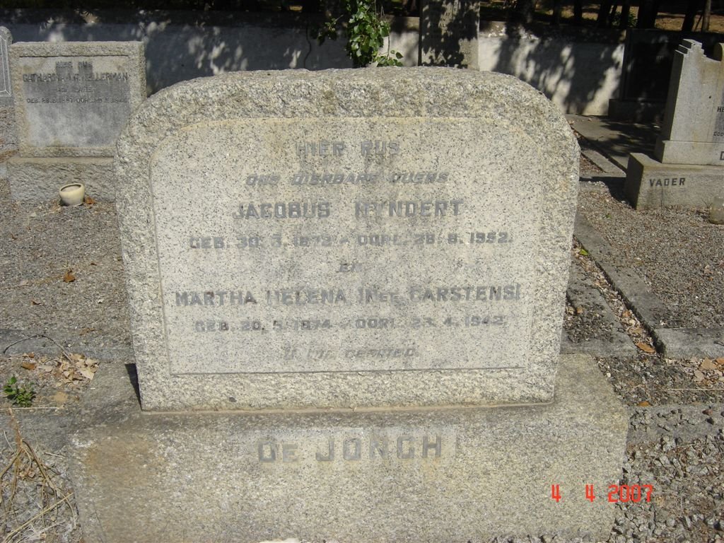 JONGH Jacobus Ryndert, de 1872-1952 &amp; Martha Helena CARSTENS 1874-1942