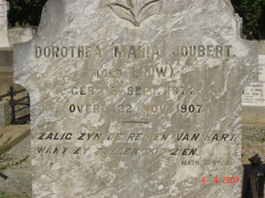 JOUBERT Dorothea Maria nee LOUW 1872-1907