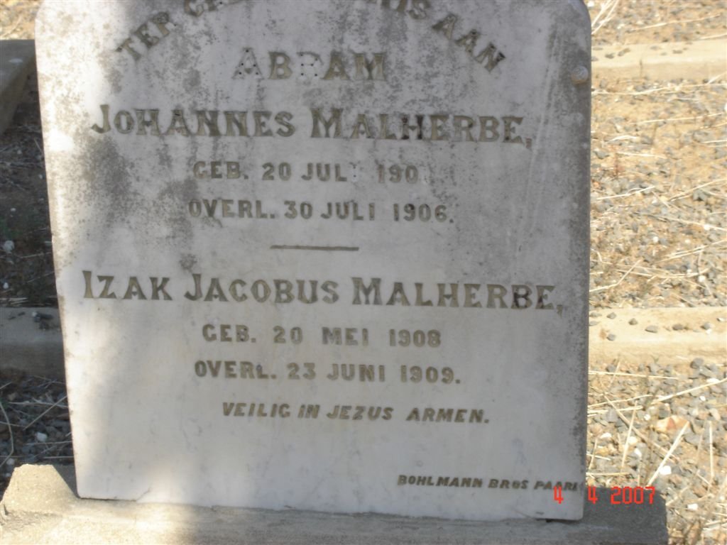MALHERBE Abram Johannes 1901-1906 :: MALHERBE Izak Jacobus 1908-1909