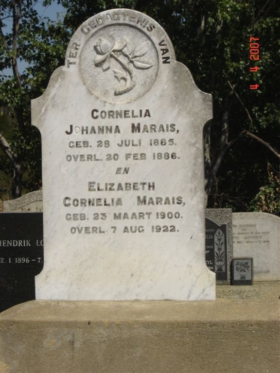 MARAIS Cornelia Johanna 1885-1886 :: MARAIS Elizabeth Cornelia 1900-1922