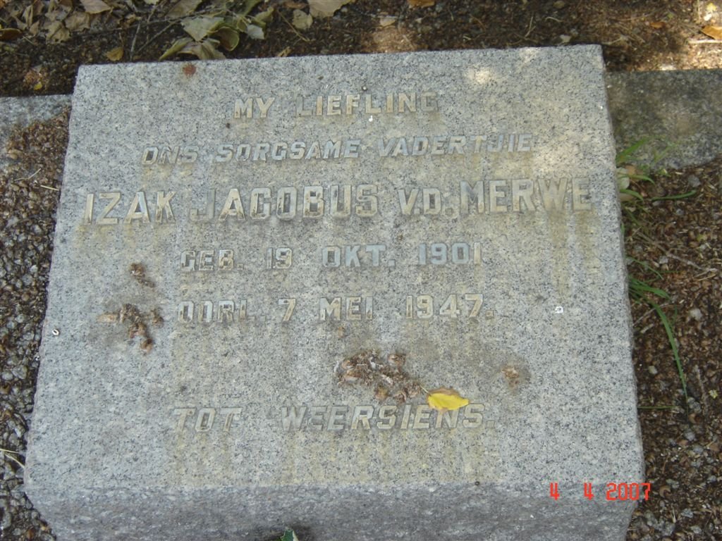 MERWE Izak Jacobus, v.d. 1901-1947