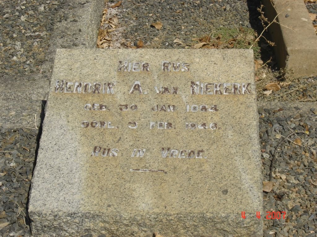 NIEKERK Hendrik A., van 1884-1946