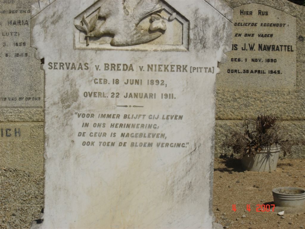NIEKERK Servaas v. Breda, van 1892-1911