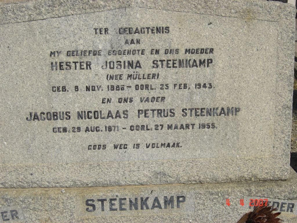 STEENKAMP Jacobus Nicolaas Petrus 1871-1955 &amp; Hester Josina MULLER 1886-1943