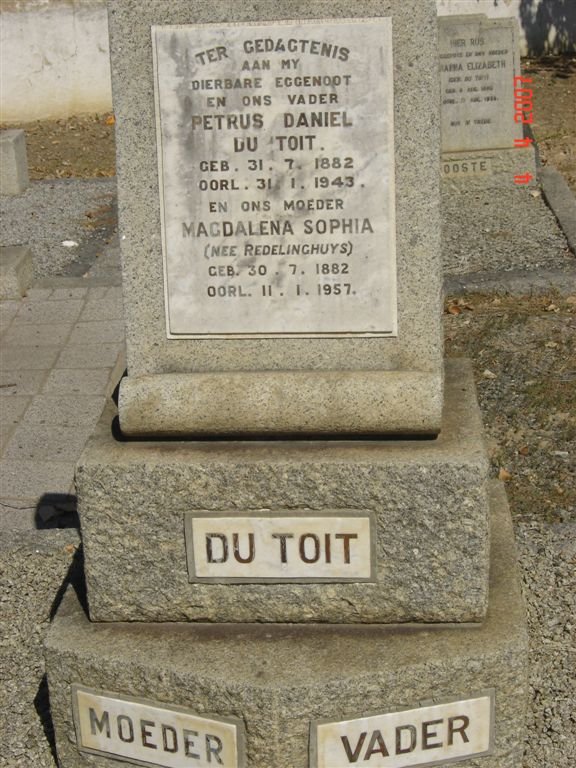 TOIT Petrus Daniel, du 1882-1943 &amp; Magdalena Sophia REDELINGHUYS 1882-1957