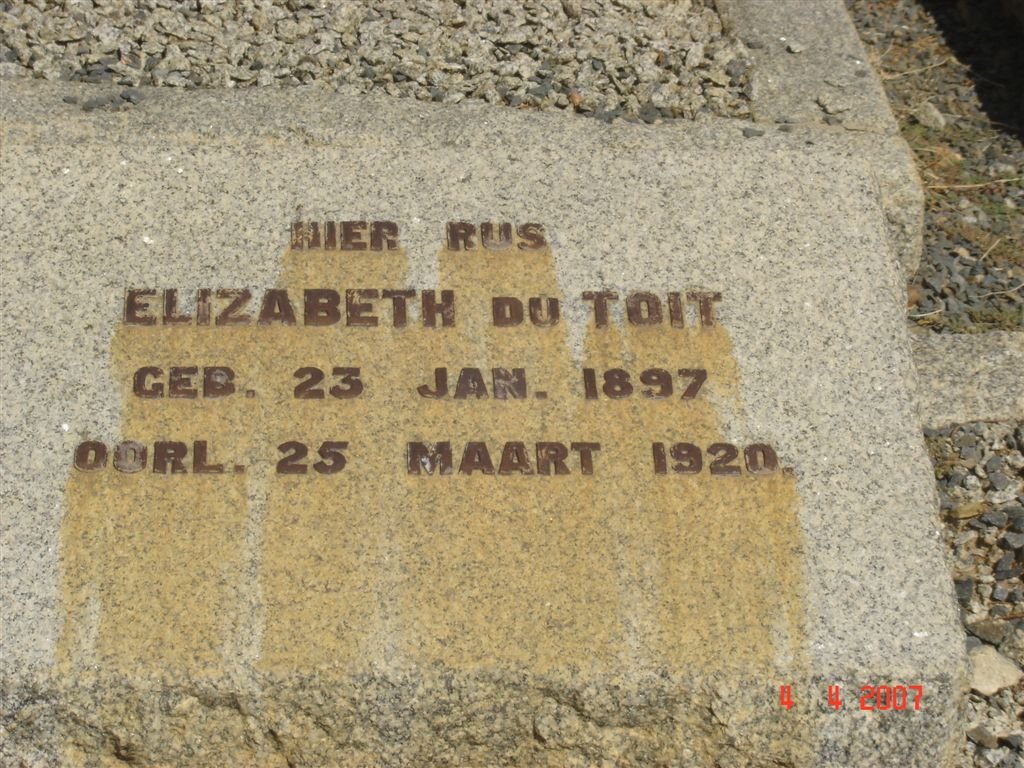 TOIT Elizabeth, du 1897-1920