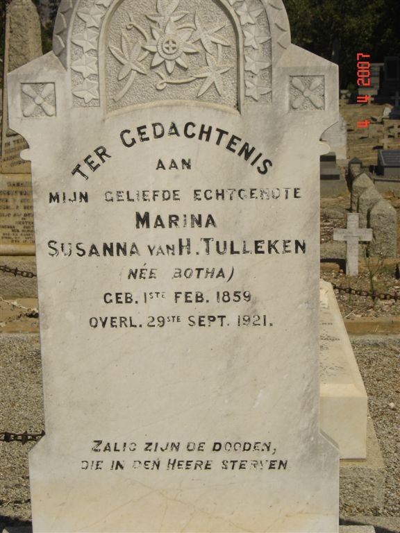 TULLEKEN Marina Susanna, van H. nee BOTHA 1859-1921